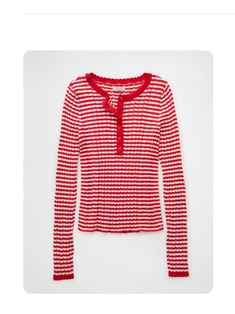American Eagle Outfitters Red & White Striped Henley Top